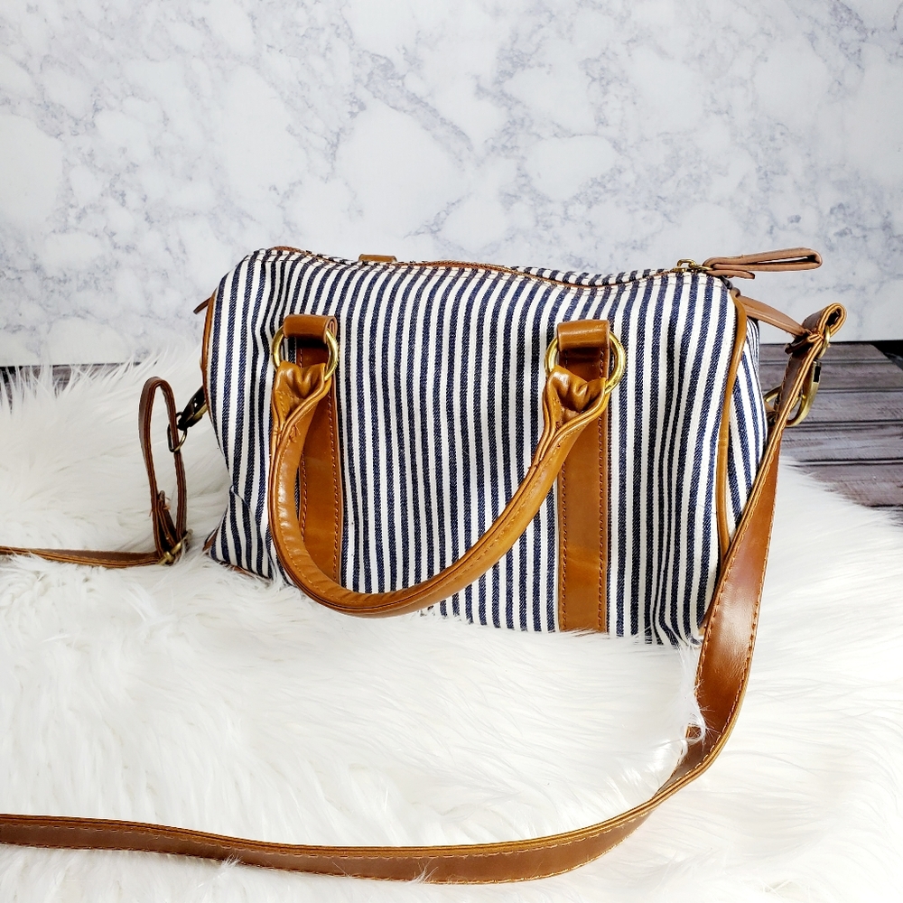 Navy and white striped bowling bag shoulder bag